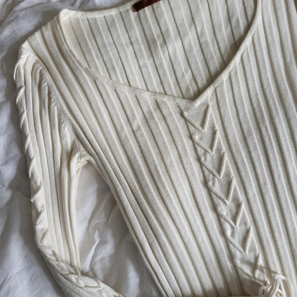 Cream Ribbed Knit Sweater